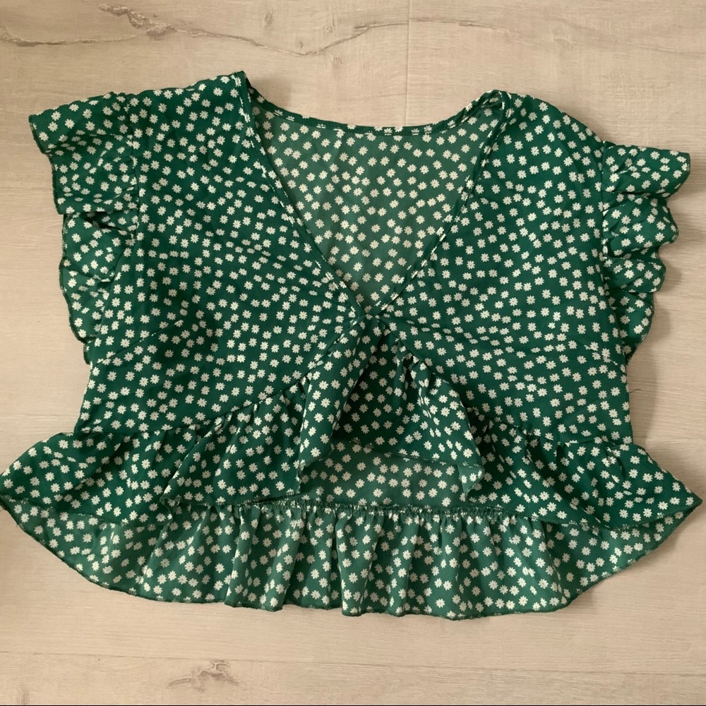SHEIN COTTAGECORE FLORAL RUFFLE TRIM PEPLUM BLOUSE
